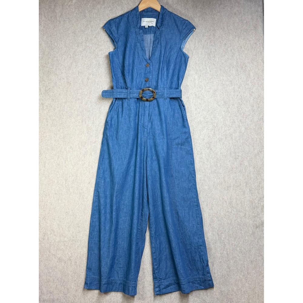 Pilcro and the Letterpress Anthropologie Blue Denim Wide Leg Belted Jumpsuit 2